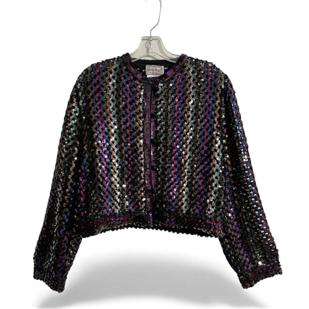 Vintage Three Flaggs Purple Sequined Cardigan Jacket Size See Photos Long Sleeve